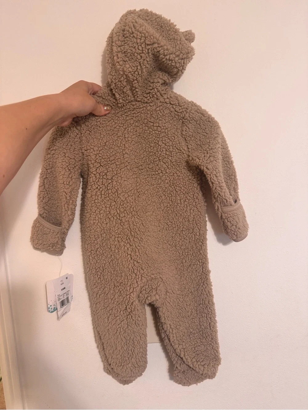 Disney Taupe Sherpa Pooh Hooded Baby One-Piece